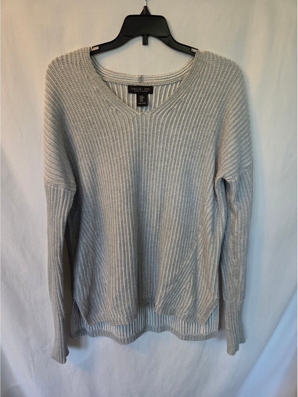 Rachel Zoe Light Gray Ribbed Cotton Blend Sweater Size M